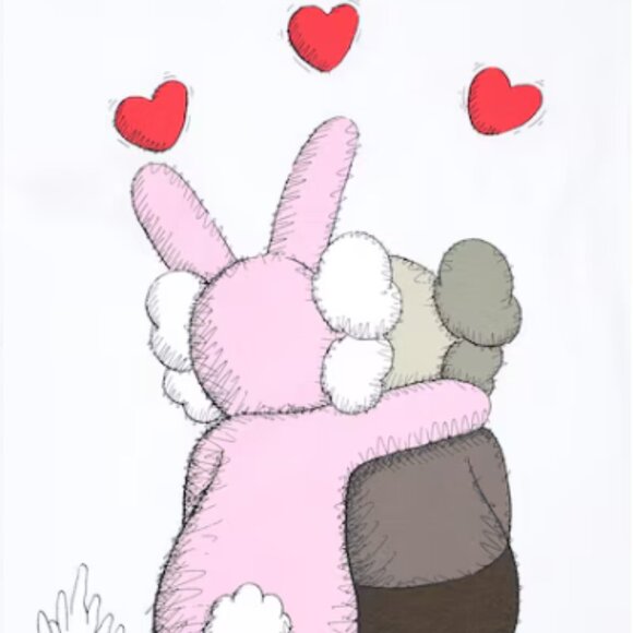 KAWS + WARHOL UT Uniqlo Graphic T shirt Hearts Lips White Tee Unisex Medium - Picture 2 of 7